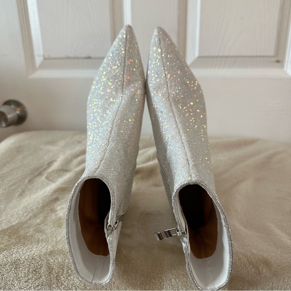 Sequin Glitter Ankle Boots Clear Sparkly Pointed Toe Block High Heel Shiny Boots - Picture 13 of 16